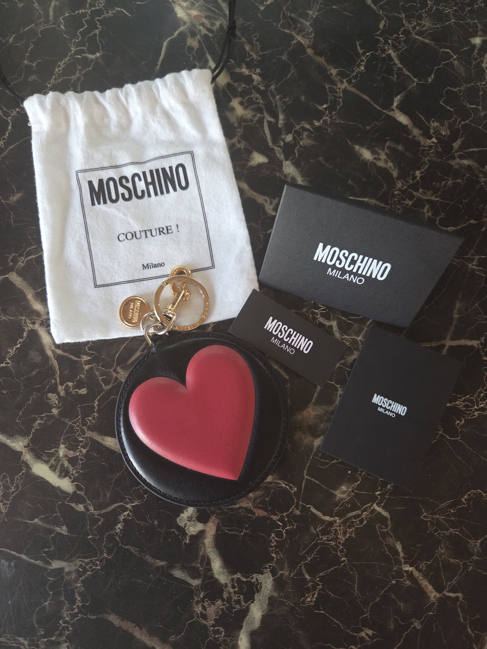 MOSCHINO Couture Red Leather Heart Keyring Bag Charm Keychain Italy Box & Dust B